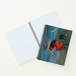 Witch Flying with Black Cat on Halloween Night  Notebook