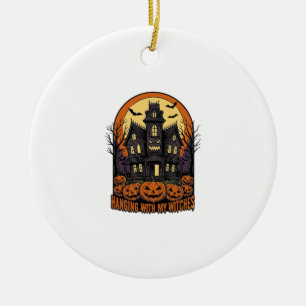 Witch Friends Halloween Haunted House Shirt_1 Ceramic Ornament