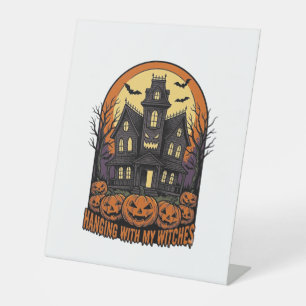Witch Friends Halloween Haunted House Shirt_1 Pedestal Sign
