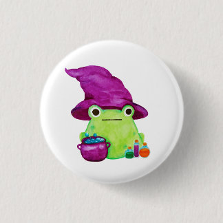 Witch Frog With Caldron and Potions Watercolor 1 Inch Round Button