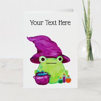 Witch Frog With Caldron and Potions Watercolor Foil Greeting Card
