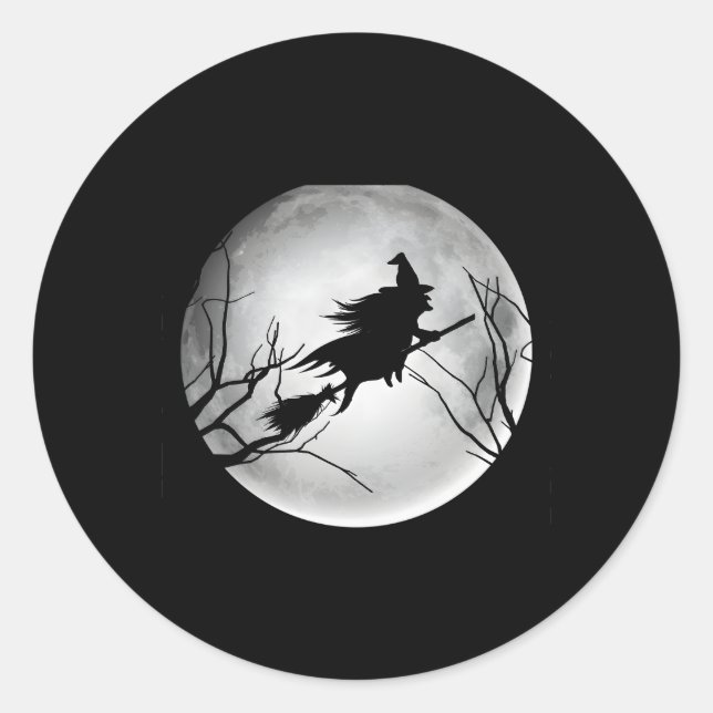 Witch Full Moon Halloween Witchy N Classic Round Sticker (Front)