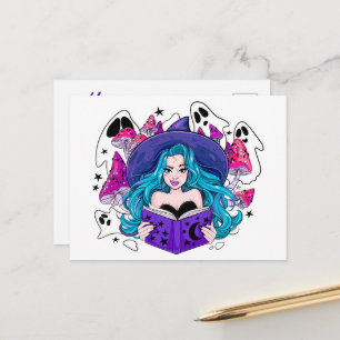Witch Ghost and Mushrooms Postcard