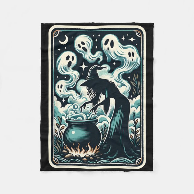 Witch Ghost Cauldron Gothic Supernatural Tarot Car Fleece Blanket (Front)