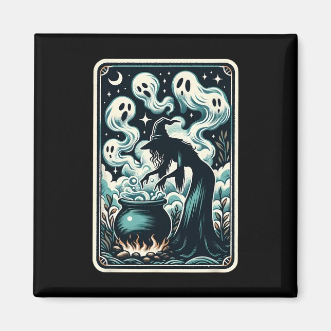 Witch Ghost Cauldron Gothic Supernatural Tarot Car Magnet (Front)