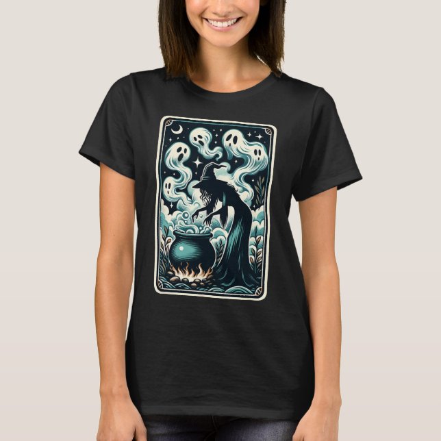Witch Ghost Cauldron Gothic Supernatural Tarot Car T-Shirt (Front)