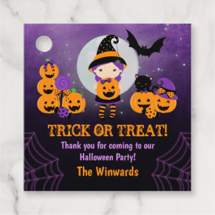 Witch Girl Pumpkins Halloween Party Favour Tags