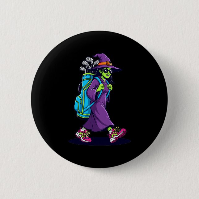Witch Golf Halloween Costume Funny Retro Design Lo 2 Inch Round Button (Front)