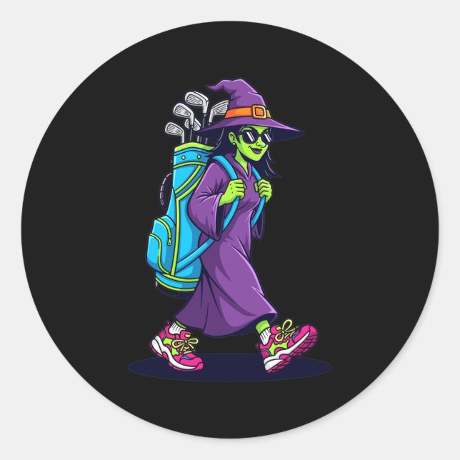 Witch Golf Halloween Costume Funny Retro Design Lo Classic Round Sticker (Front)
