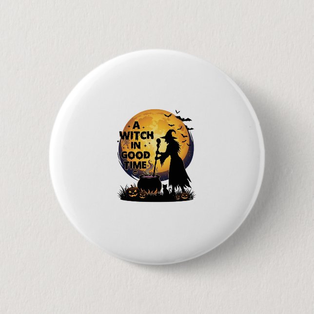 Witch Good Time Halloween Moon Cauldron_1 2 Inch Round Button (Front)