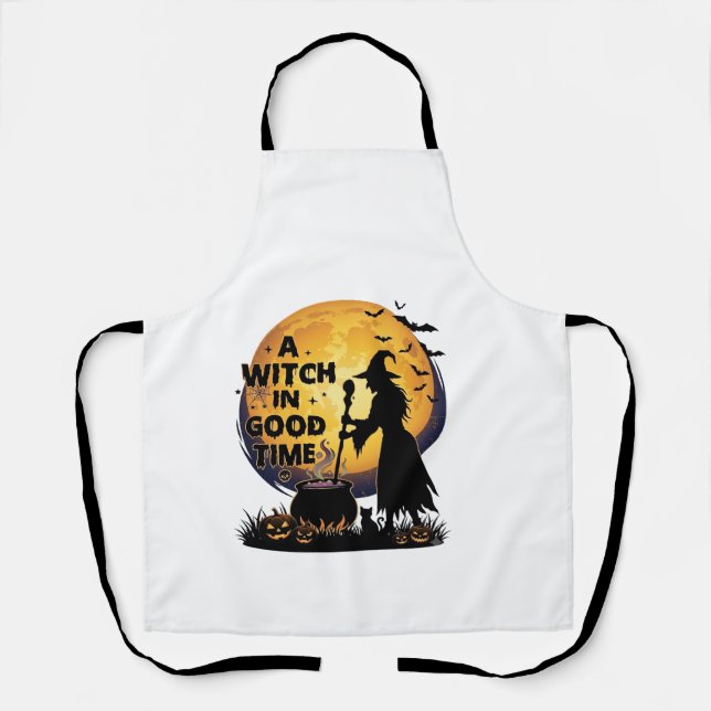 Witch Good Time Halloween Moon Cauldron_1 Apron (Front)