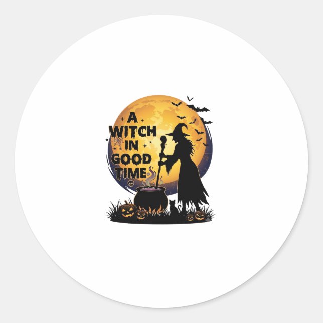 Witch Good Time Halloween Moon Cauldron_1 Classic Round Sticker (Front)
