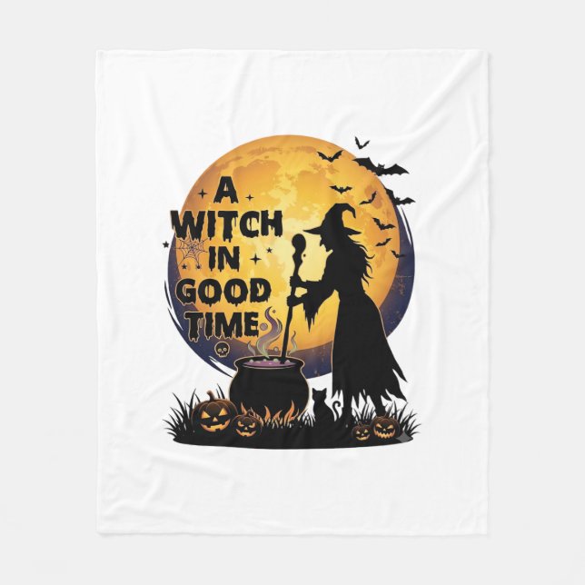 Witch Good Time Halloween Moon Cauldron_1 Fleece Blanket (Front)