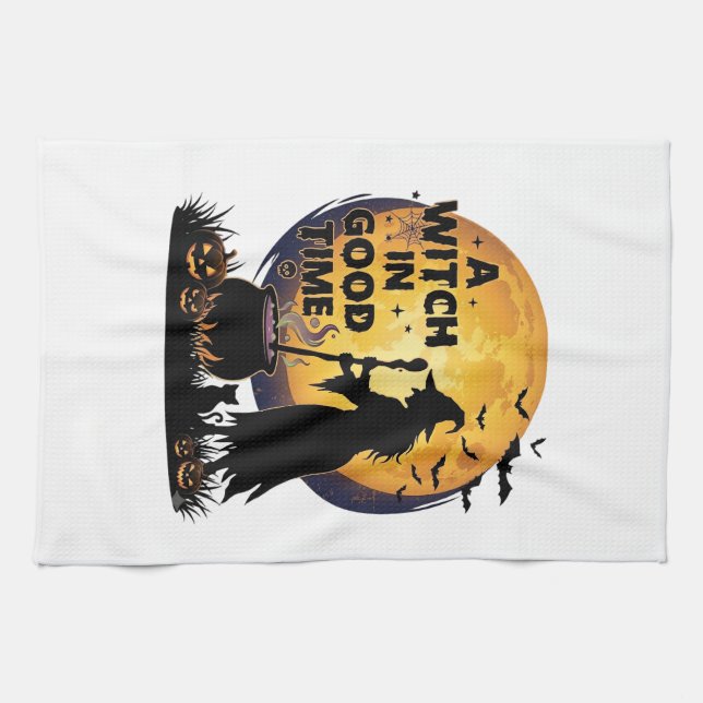 Witch Good Time Halloween Moon Cauldron_1 Kitchen Towel (Horizontal)