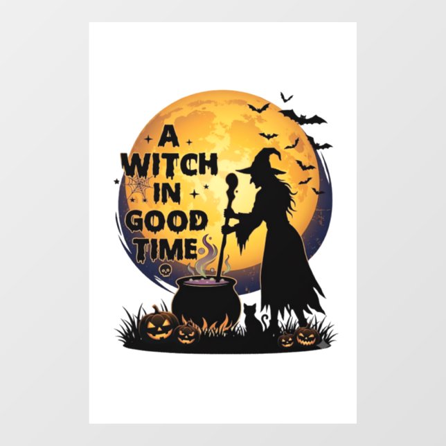 Witch Good Time Halloween Moon Cauldron_1 Window Cling (Sheet)
