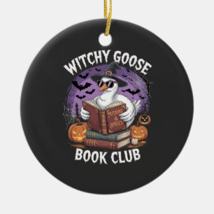 Witch Goose Book Club Spooky Halloween Animal  Ceramic Ornament