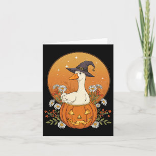 Witch Goose Halloween Pumpkin Flowers Cute Funny Card
