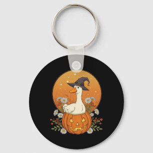 Witch Goose Halloween Pumpkin Flowers Cute Funny Keychain