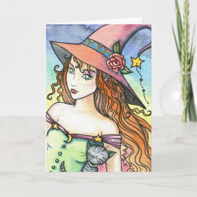 Witch Grey Tabby Card Notecard by Molly Harrison (Front)
