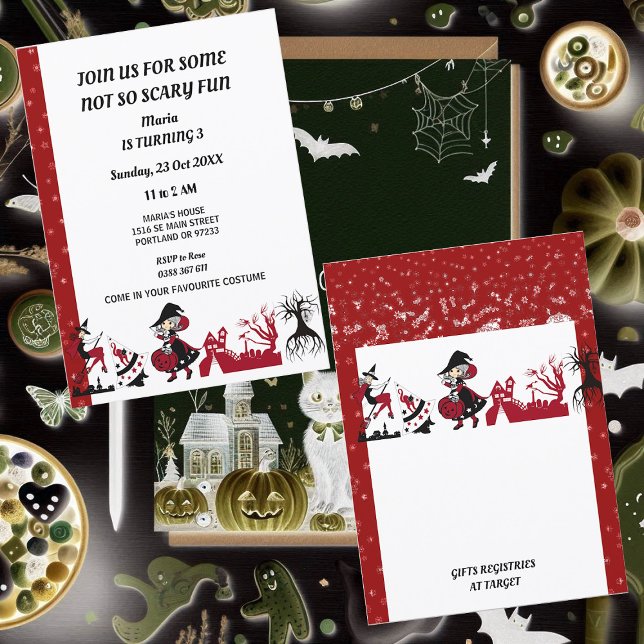Witch Halloween Haunted House Kid's Birthday Party Invitation (Witch Halloween Haunted House Kid's Birthday Party Invitation)