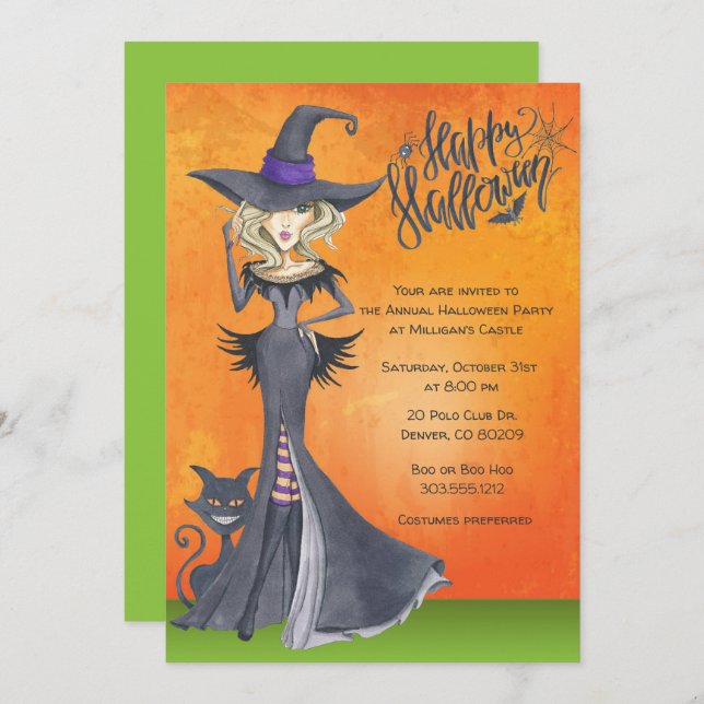Witch Halloween Invitation, Adult Costume Party Invitation (Front/Back)