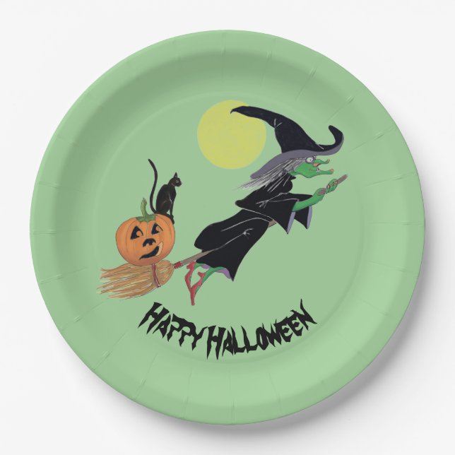 Witch Halloween Party Fun Colourful Paper Plate (Front)