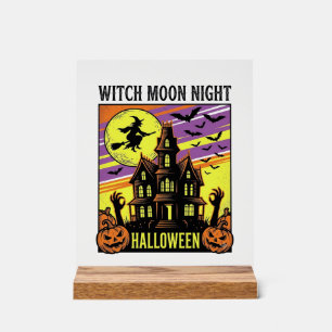 Witch Halloween Shirt Vintage Haunted House Night_ Acrylic Sign
