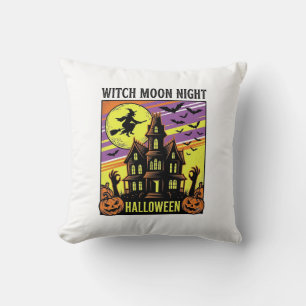 Witch Halloween Shirt Vintage Haunted House Night_ Throw Pillow