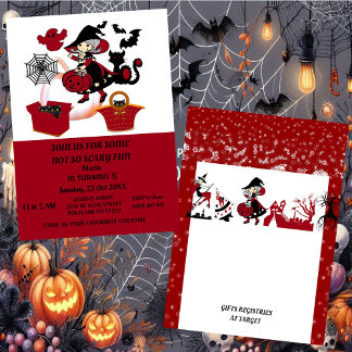 Witch Halloween Spider Web Pumpkins Kid's Birthday Invitation