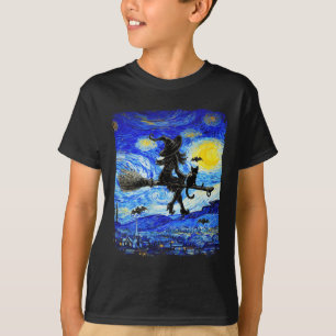 Witch Halloween Starry Night Van Gogh Aesthetic Pa T-Shirt