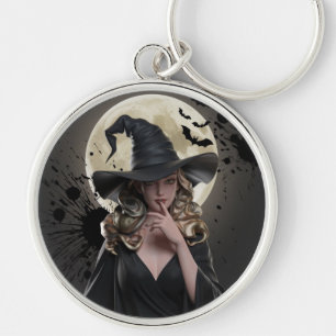 Witch Hat and Bats Coaster Keychain