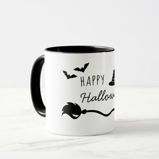 Witch Hat And Broom With Spider And Bats Halloween Mug (Front Left)