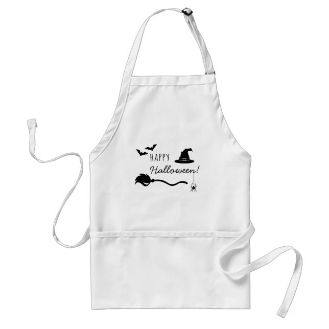 Witch Hat And Broom With Spider And Bats Halloween Standard Apron (Front)