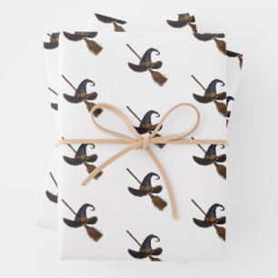 Witch Hat and Broomstick Wrapping Paper Sheet