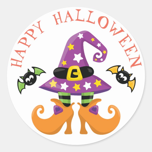 Witch Hat and Feet Halloween Classic Round Sticker (Front)