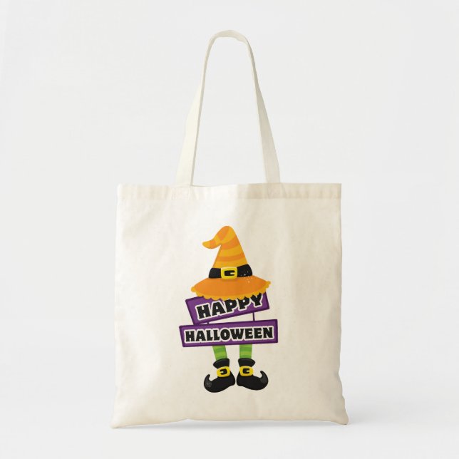 Witch Hat and Feet Halloween Tote Bag (Front)
