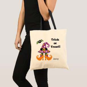 Witch Hat and Feet Halloween Trick or Treat Tote Bag