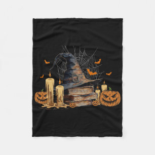 Witch Hat And Magic Book Spooky Library Halloween Fleece Blanket
