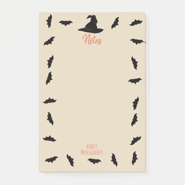 Witch Hat & Bats | Personalized Post-it Notes (Front)