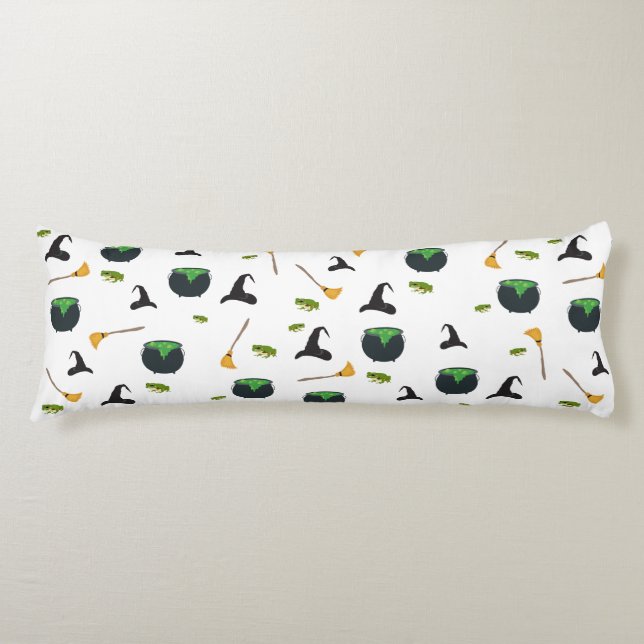 Witch Hat Broom Cauldron Halloween Pattern Body Pillow (Front)
