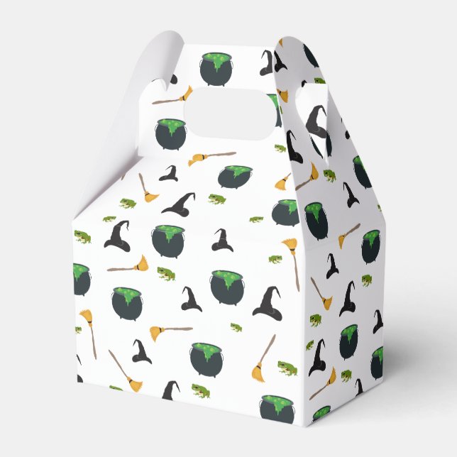 Witch Hat Broom Cauldron Halloween Pattern Favor Box (Front Side)