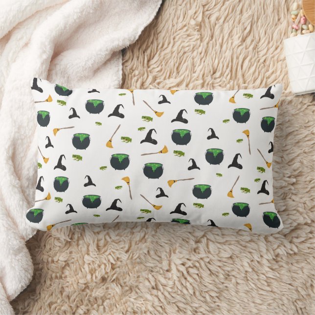 Witch Hat Broom Cauldron Halloween Pattern Lumbar Pillow (Blanket)