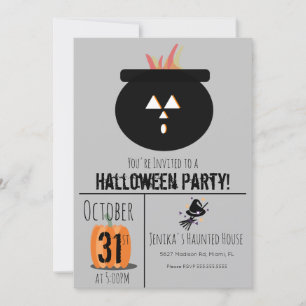 Witch Hat Broom Halloween Caulderon Party Invitati Invitation