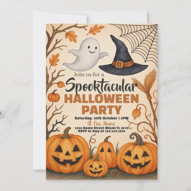 Witch Hat & Cauldron Invitation (Front)
