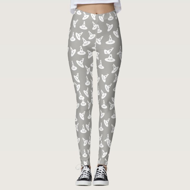 Witch Hat Confetti Leggings - White/Grey (Front)