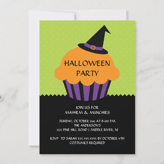 Witch Hat Cupcake Halloween Party Invitation (Front)
