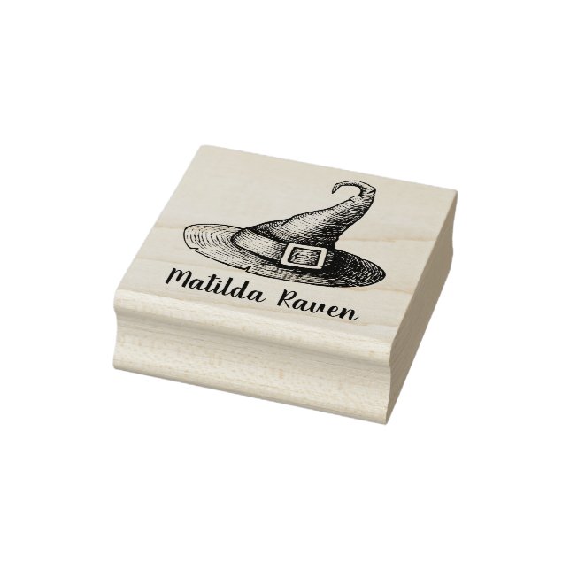 Witch Hat Custom Name Wood Rubber Stamp (Stamp)
