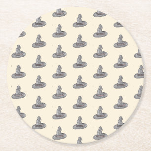 Witch Hat Doodle Halloween Pattern   Round Paper Coaster