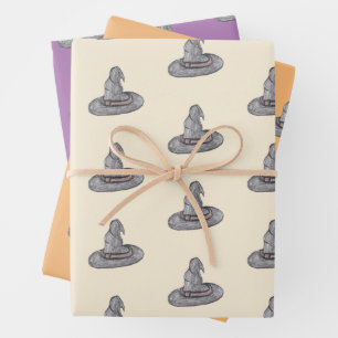  Witch Hat Doodle Halloween Pattern   Wrapping Paper Sheet