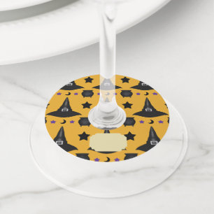 Witch Hat Halloween Pattern Wine Glass Tag